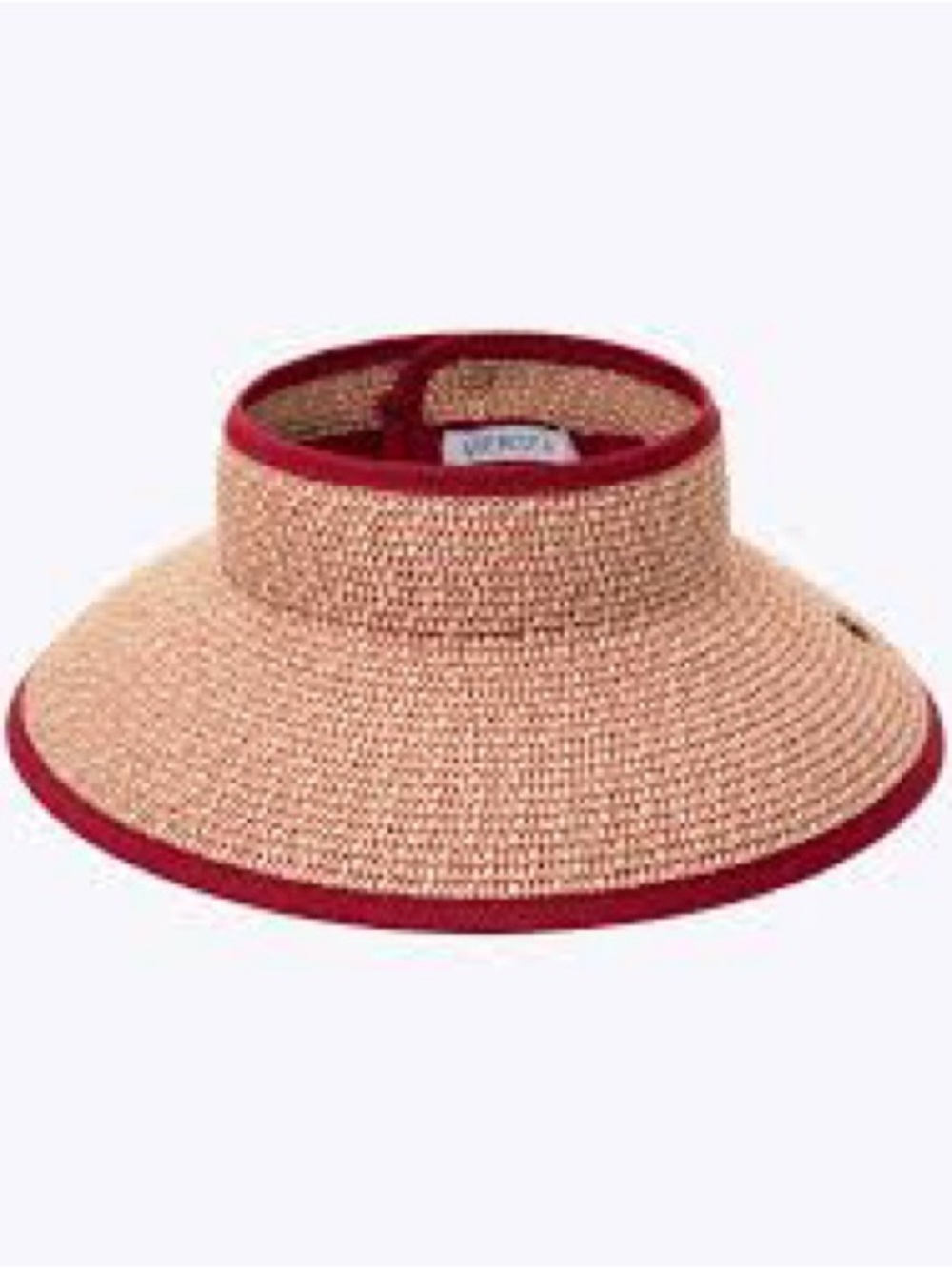 Town Talk Lightweight Roll Up Travel Sun Visor 4” Wide Brim Hat Straw & Red Trim